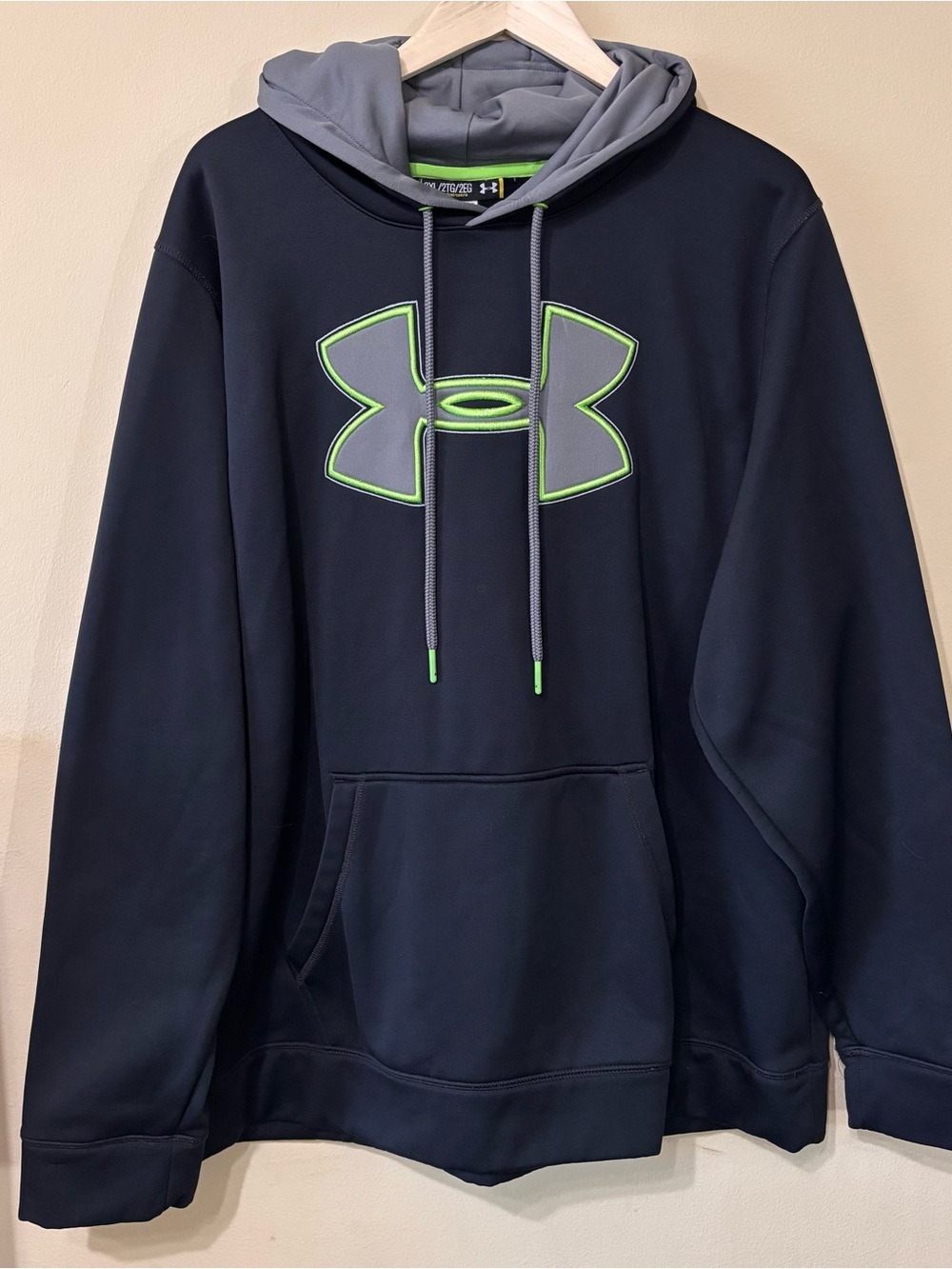 Under Armour Men's Black Loose Fit Hooded Sweatshirt with Gray & Neon Green Logo